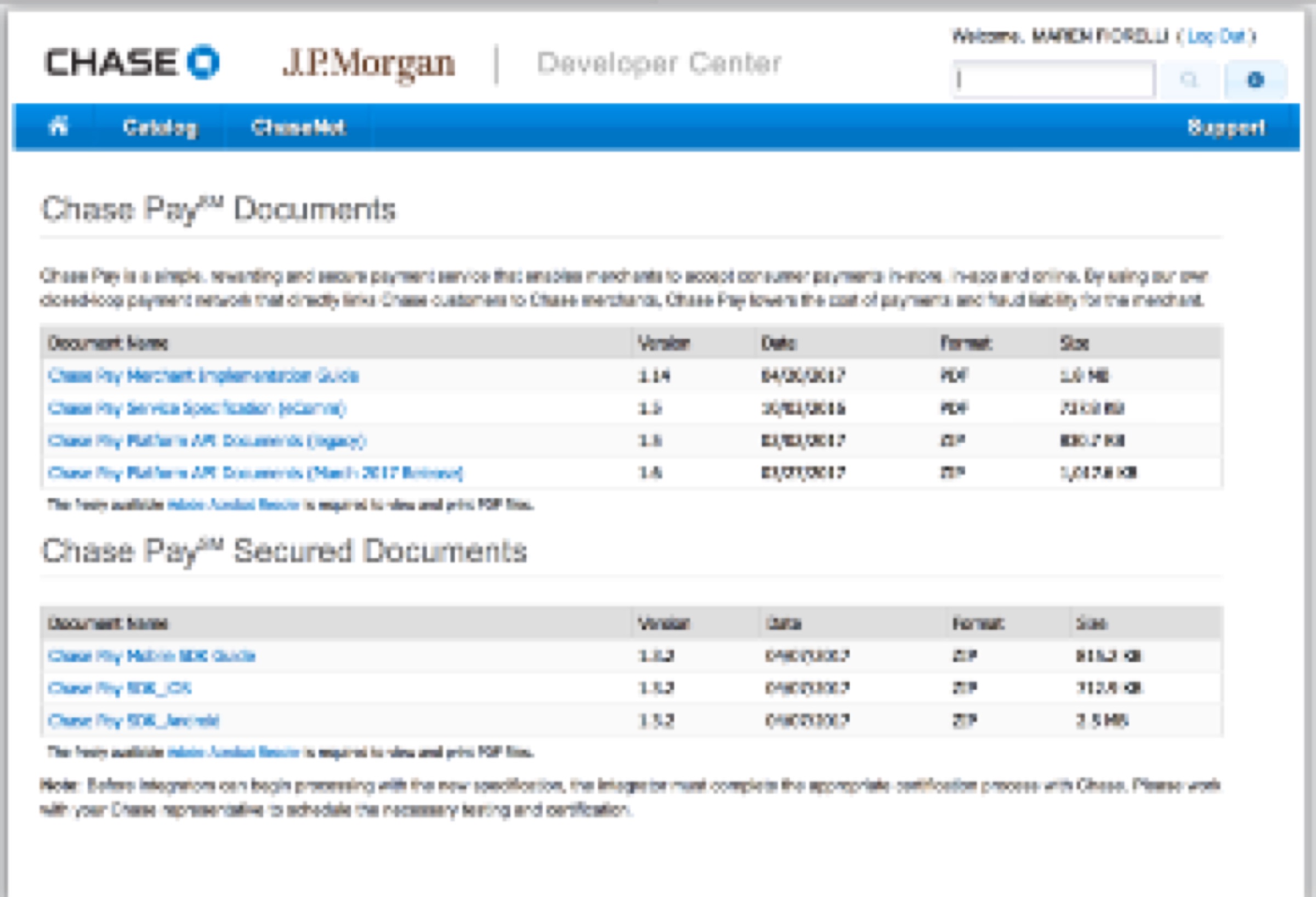 Merchant Services Developer Center — Chase Pay documentation (archive)