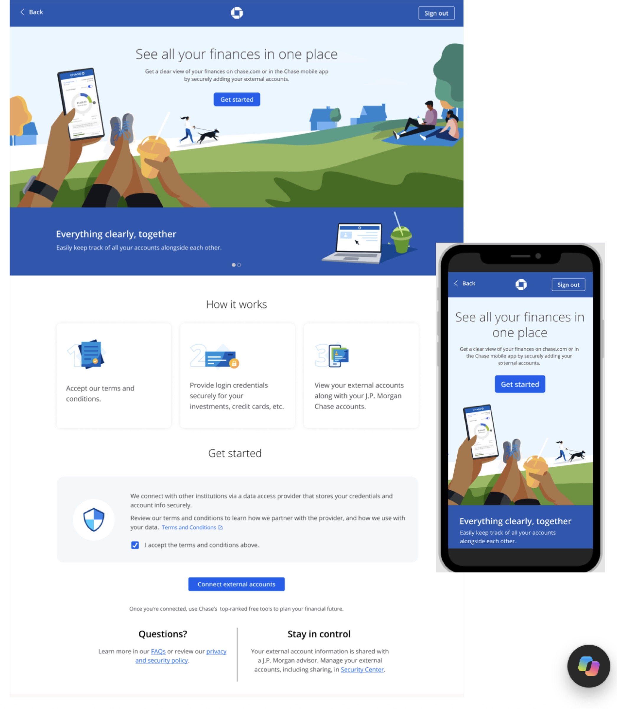 The aggregation work — Chase.com / Mobile / Business adopting the visual-cue direction