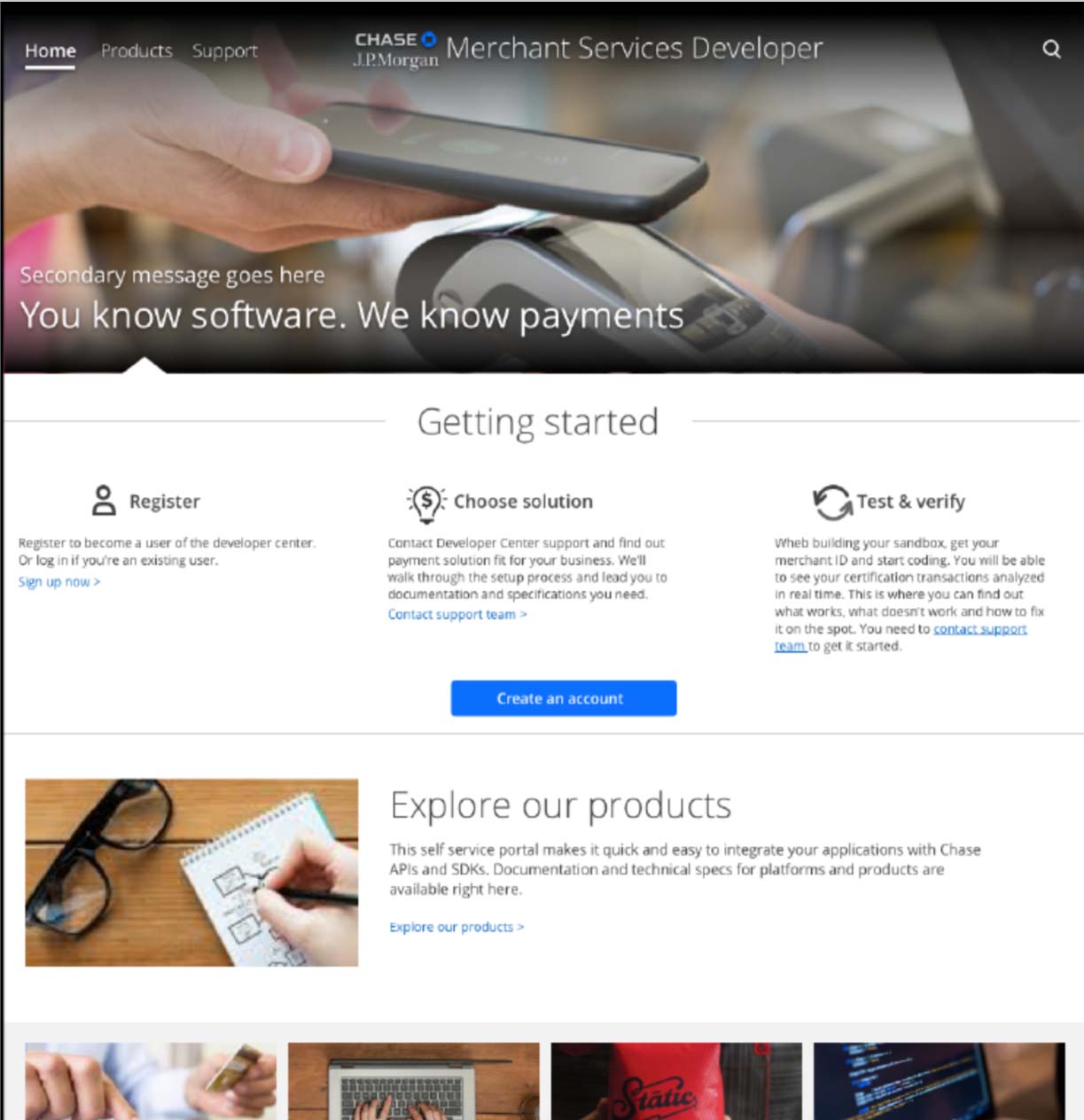 Our first proposed feel — UX/DX-led, moving off stock imagery
