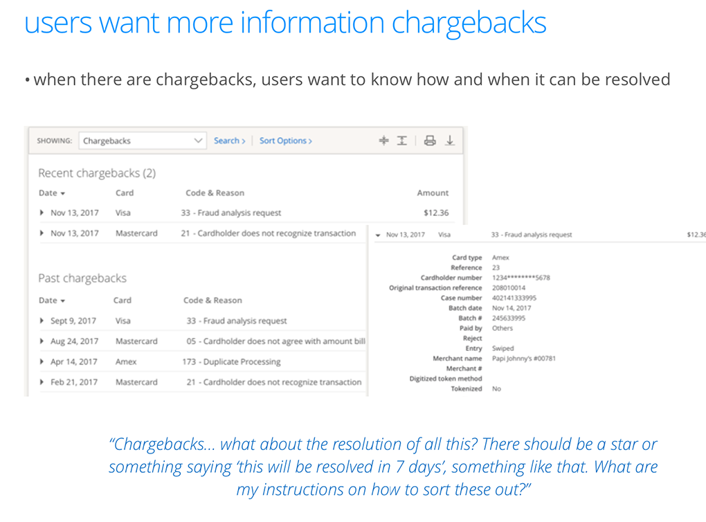 Request for more information on chargebacks.