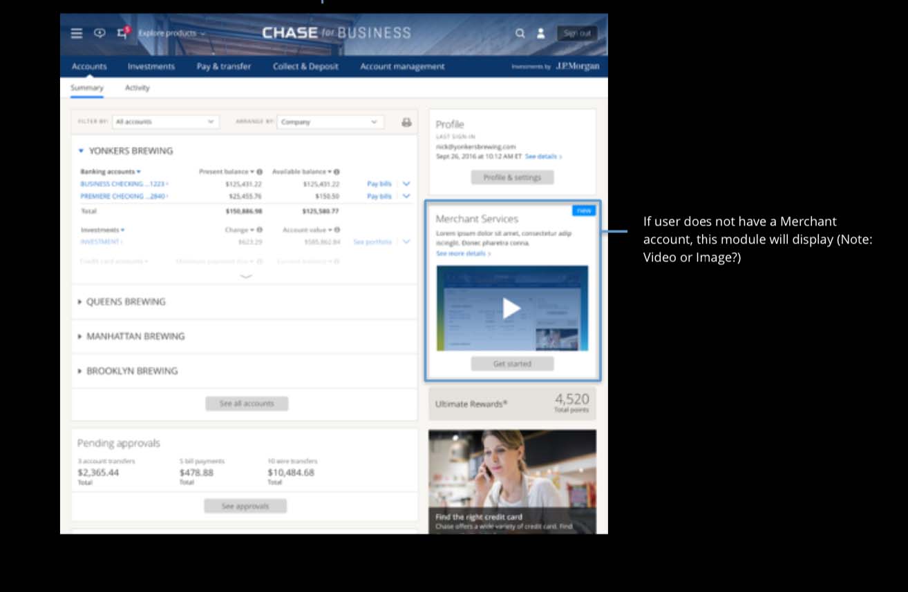 In-app Merchant Services promotion.